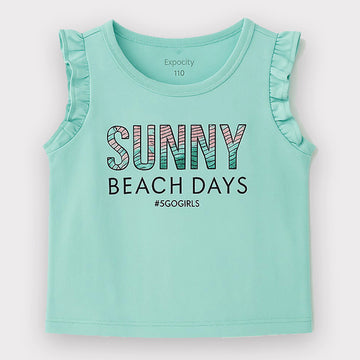 SKY BLUE "SUNNY BEACH DAYS" PRINT T-SHIRT TOP FOR GIRLS